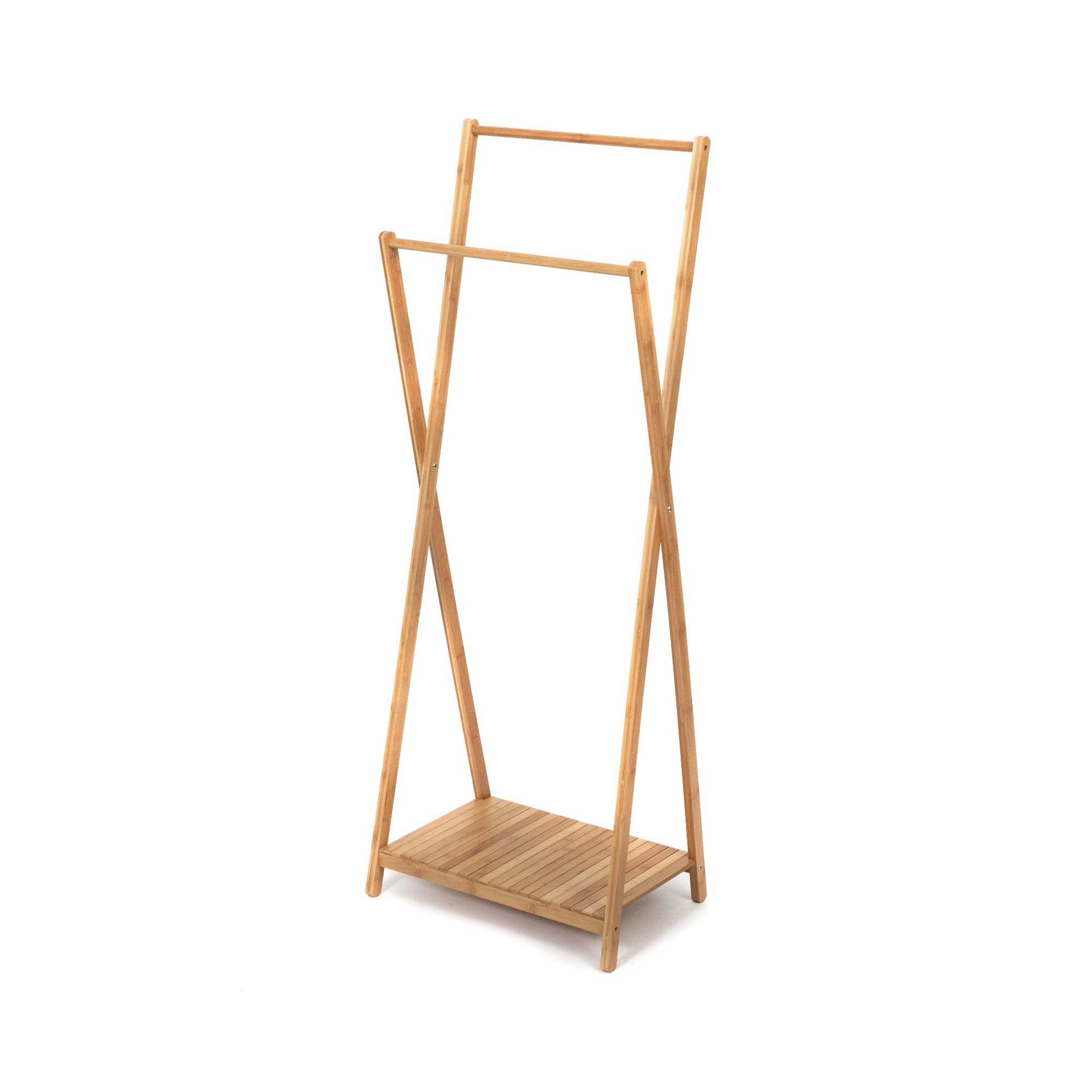 Portant en bambou naturel 2 barres H162cm (photo) Portant en bambou naturel 2 barres H162cm