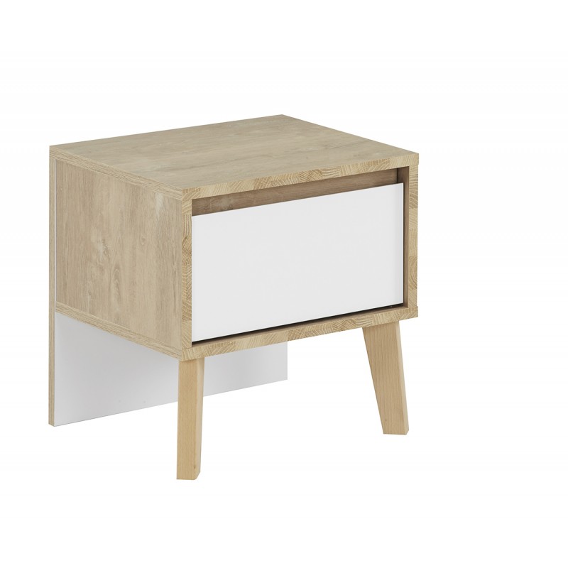 Table de chevet décor chêne et blanc Table de chevet décor chêne et blanc