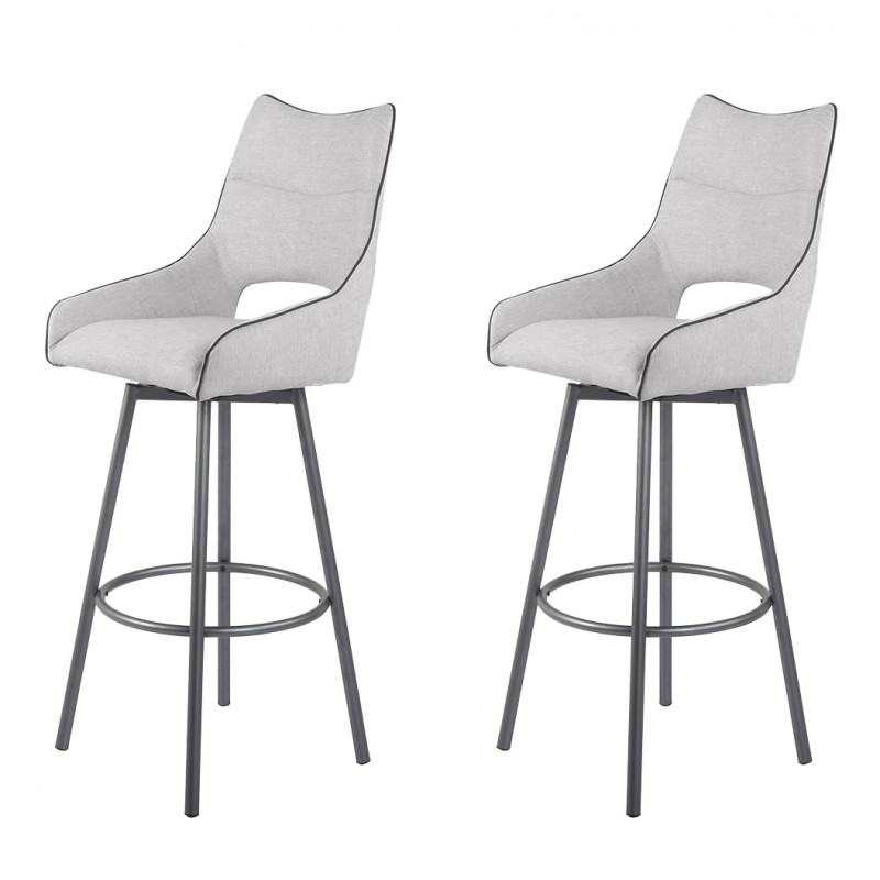 lot de 2 chaises hautes de bar en tissu gris clair
