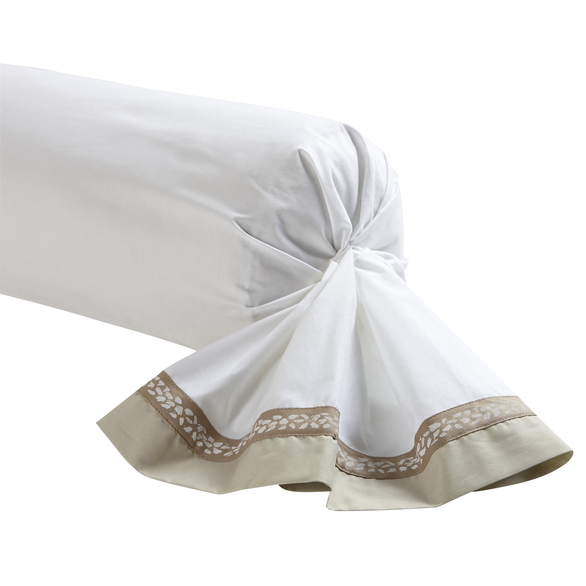 Taie de traversin bicolore en percale de coton beige 43x190 Taie de traversin bicolore en percale de coton beige 43x190