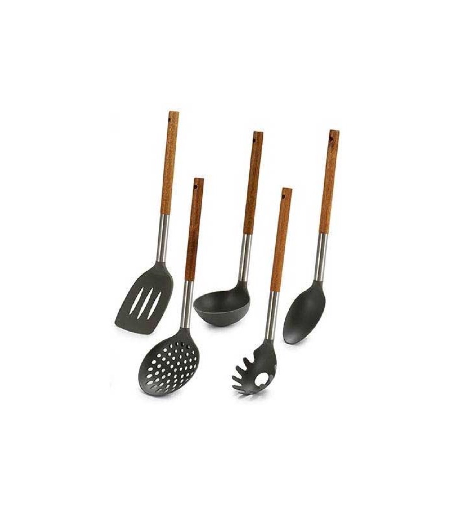 Set de 5 ustensiles de cuisine manche en bois et polypropylène noir