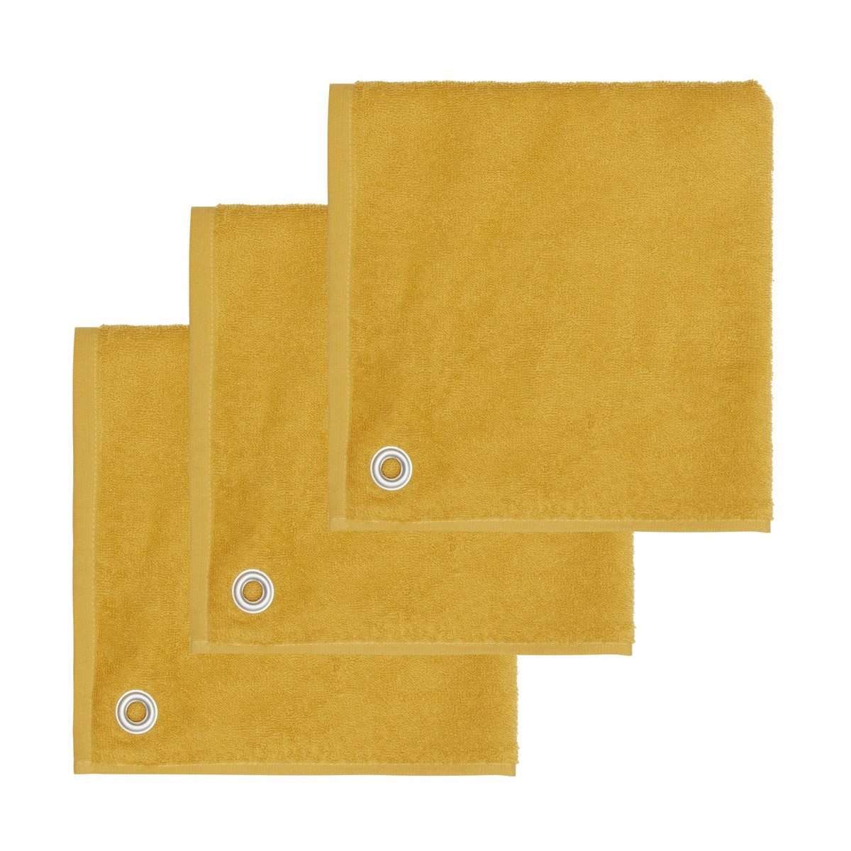 AMAIA - Lot de 3 torchons carrés avec œille Safran 50x50 cm (photo) AMAIA - Lot de 3 torchons carrés avec œille Safran 50x50 cm