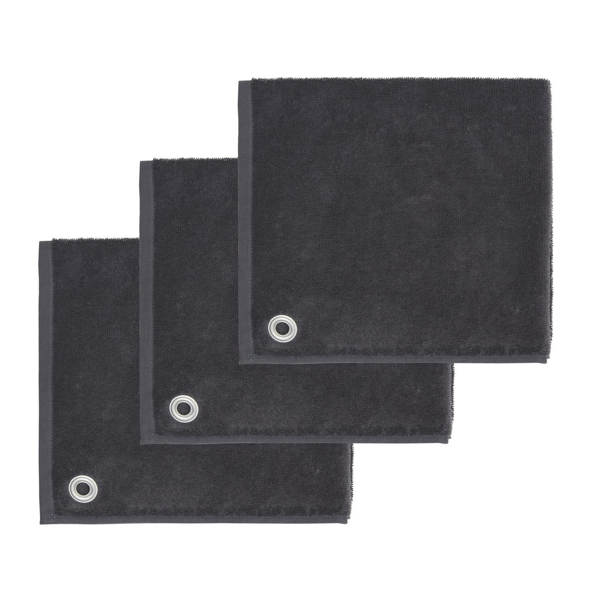 AMAIA - Lot de 3 torchons carrés avec œille Anthracite 50x50 cm (photo) AMAIA - Lot de 3 torchons carrés avec œille Anthracite 50x50 cm