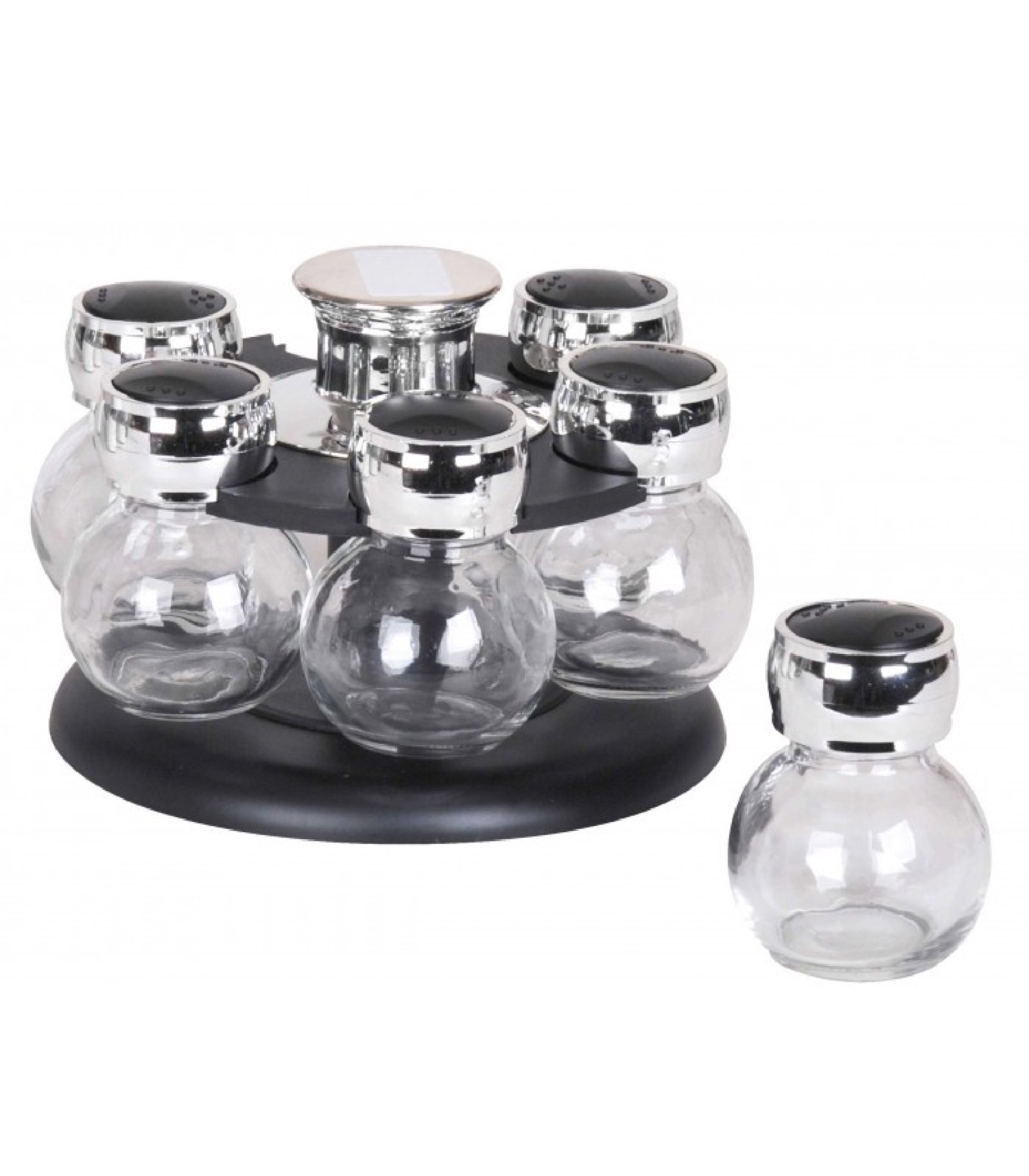 Support à épices et ses 6 pots à épices en verre Support à épices et ses 6 pots à épices en verre