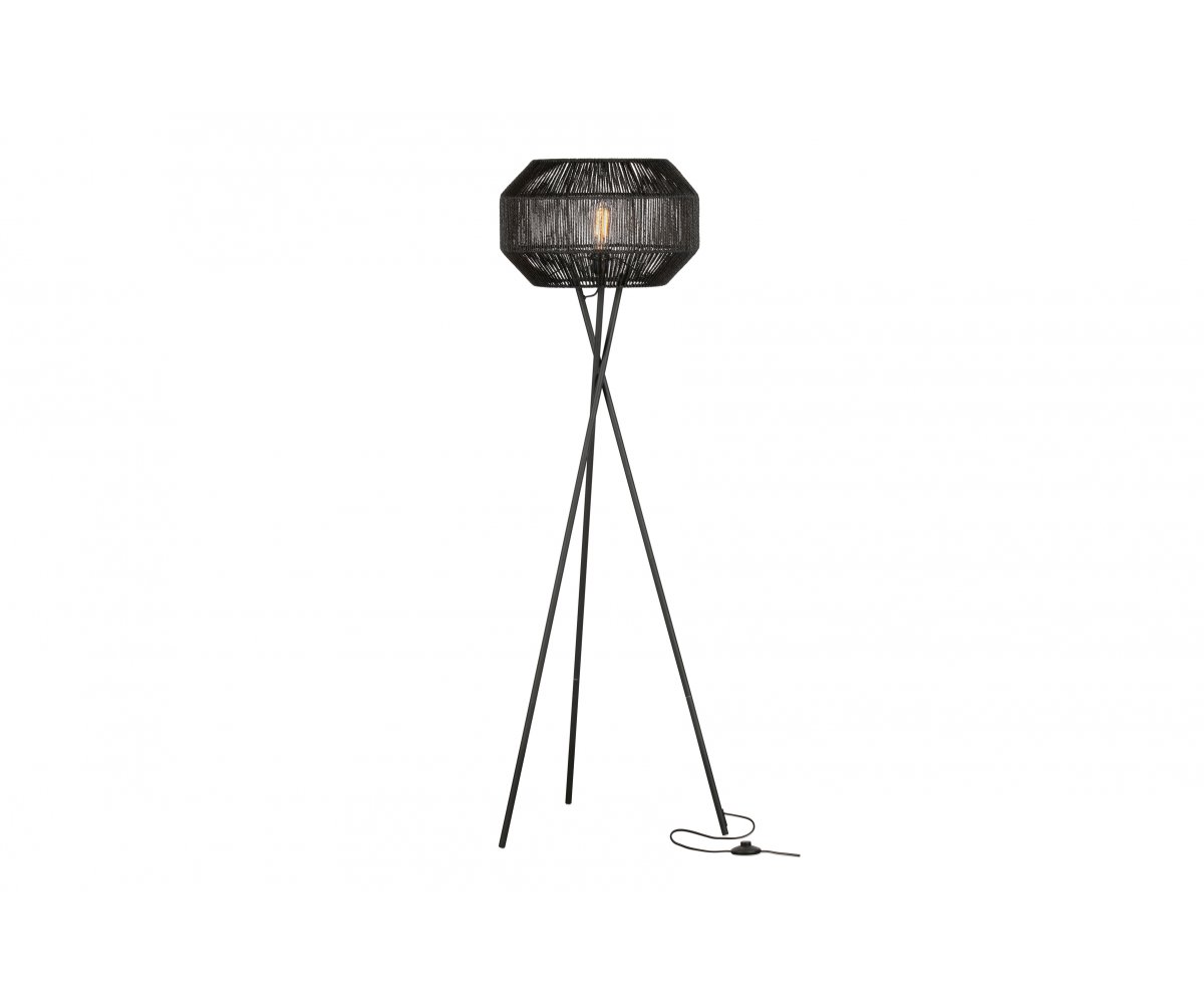 Lampadaire trÃ©pied en mÃ©tal et jute noir