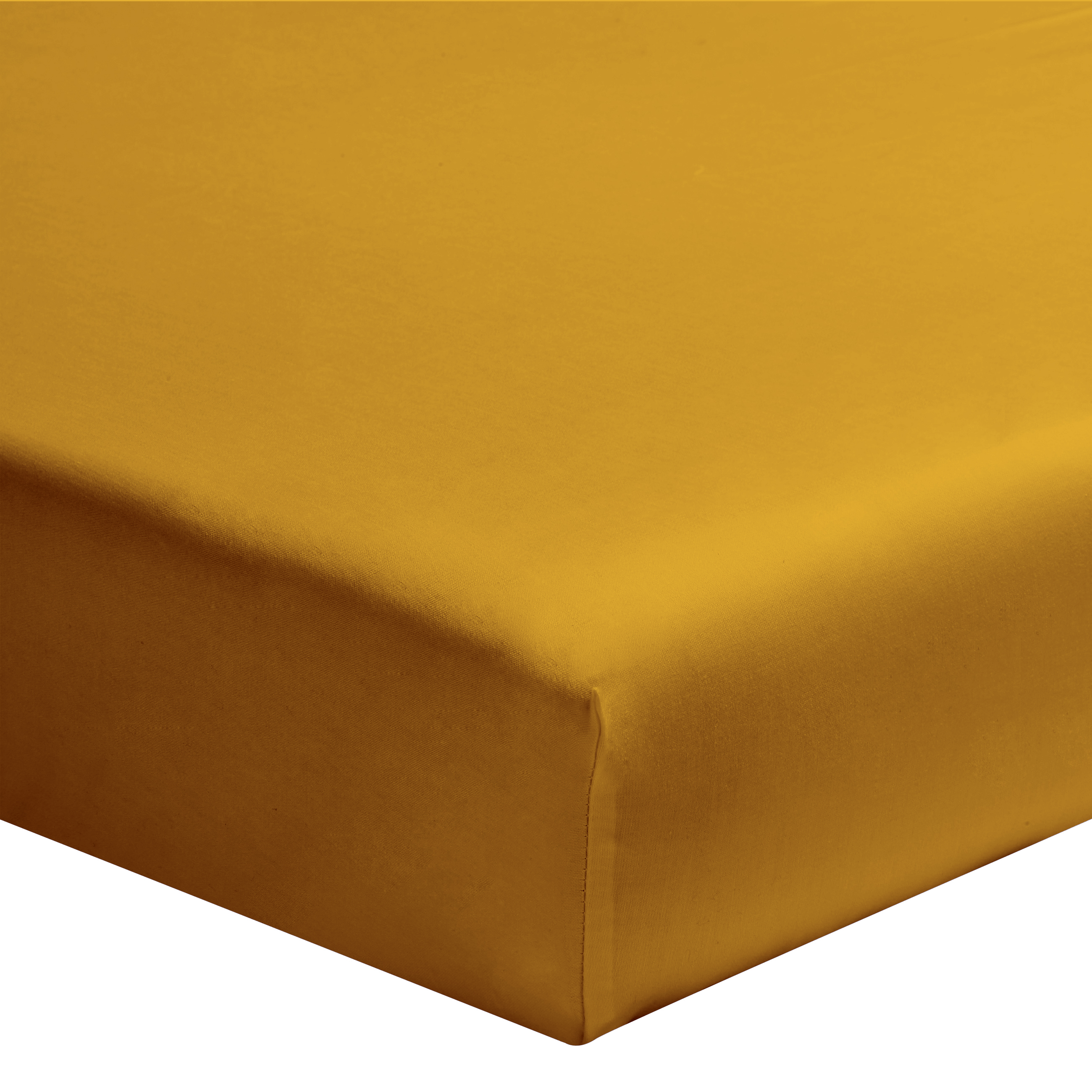 Drap housse uni en coton jaune curry 140x190 (photo) Drap housse uni en coton jaune curry 140x190