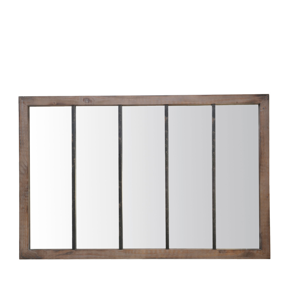 Miroir verrière en métal noir et bois 140x90 cm Miroir verrière en métal noir et bois 140x90 cm