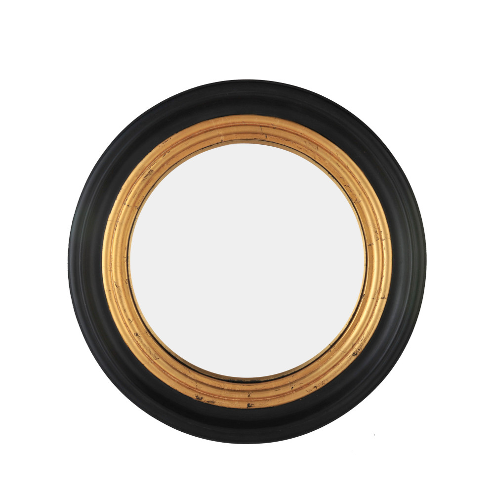 Miroir rond en bois D51 cm noir / or