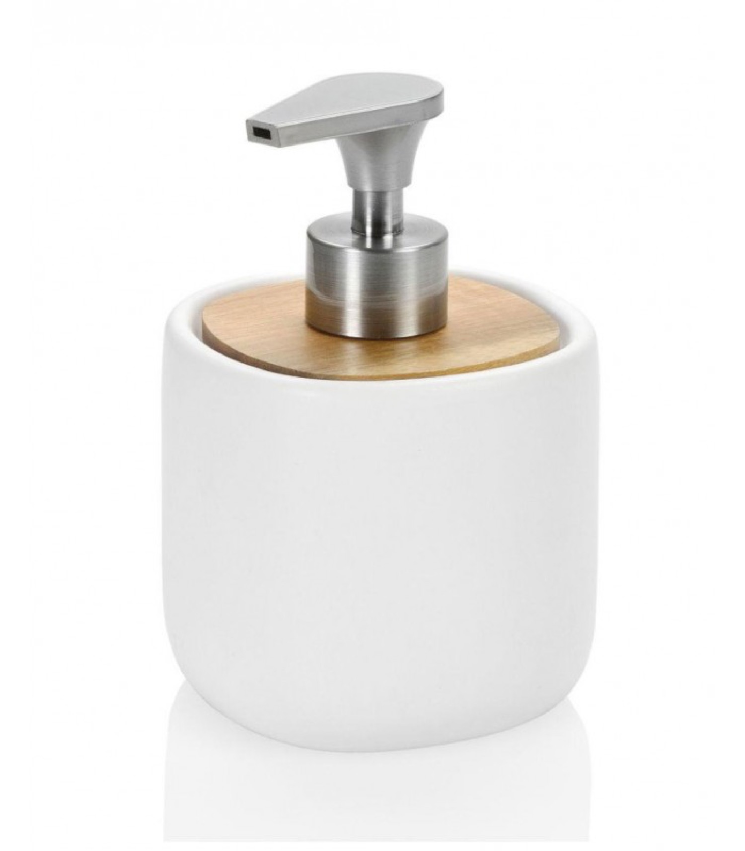 Distributeur de savon en céramique blanche et acacia Distributeur de savon en céramique blanche et acacia