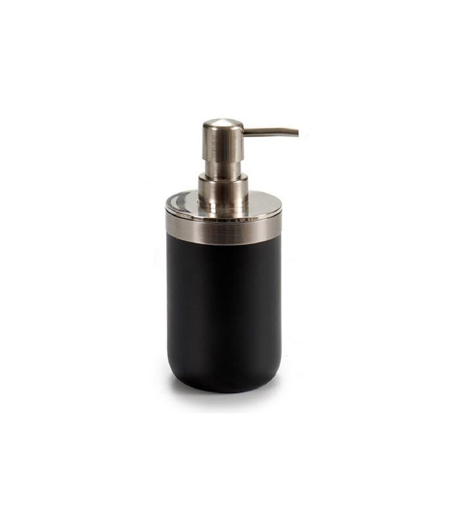 Distributeur de savon rond inox et plastique noir Distributeur de savon rond inox et plastique noir