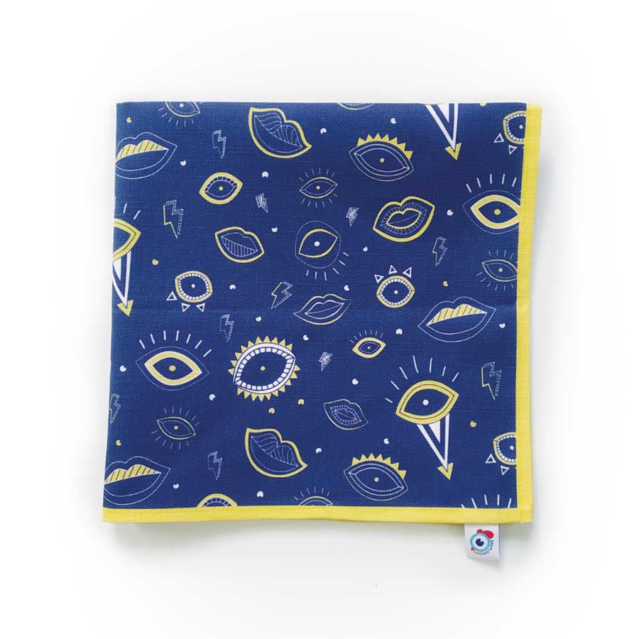 Serviette de table coton bleu espace oeil 40x40 (photo) Serviette de table coton bleu espace oeil 40x40