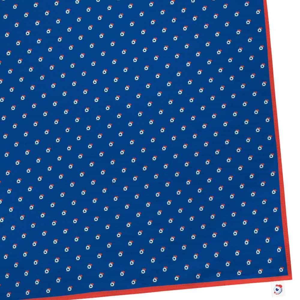 Torchon coton bleu foncé tricolore pois 60x40