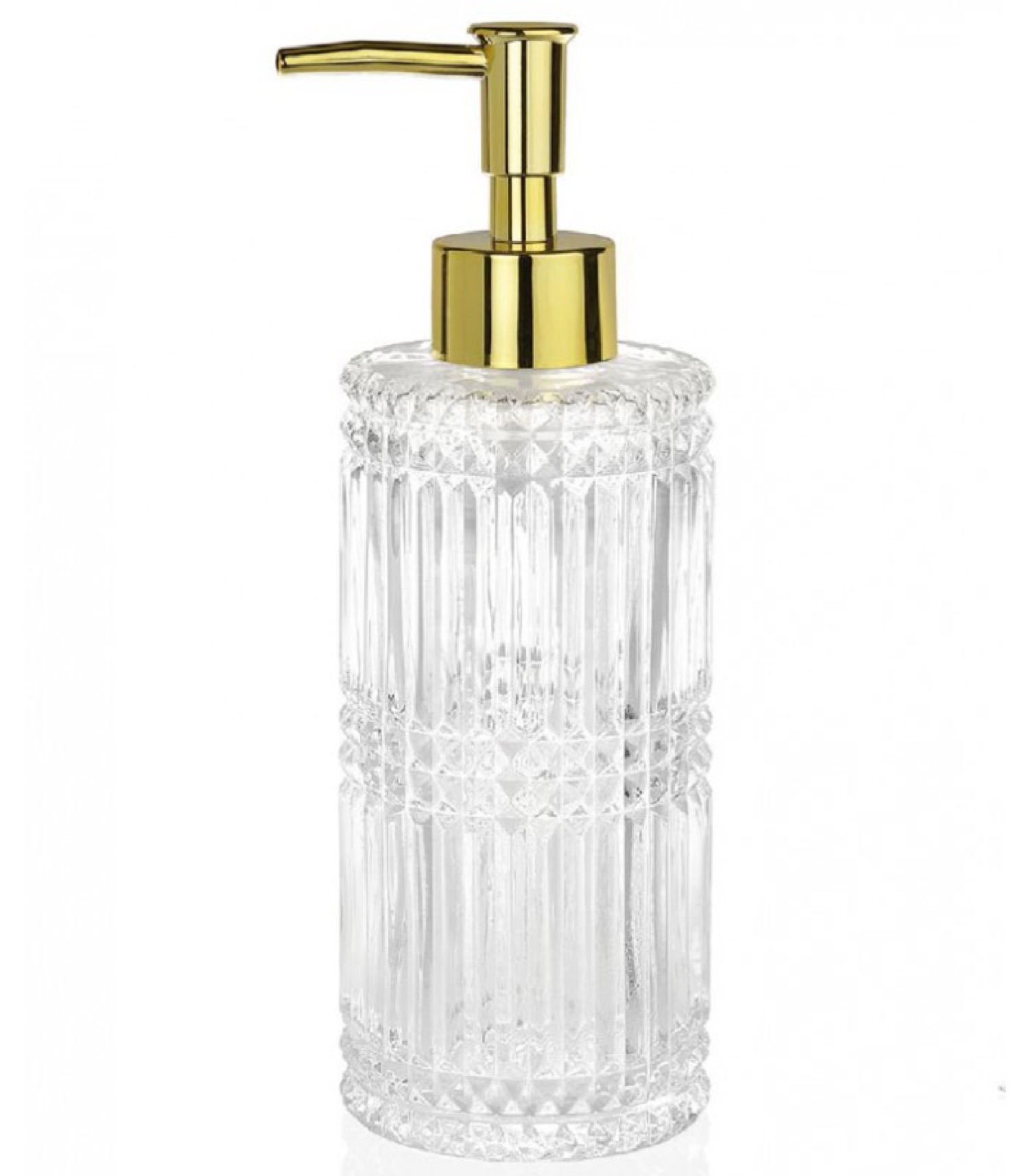 Distributeur de savon en verre et métal doré Distributeur de savon en verre et métal doré