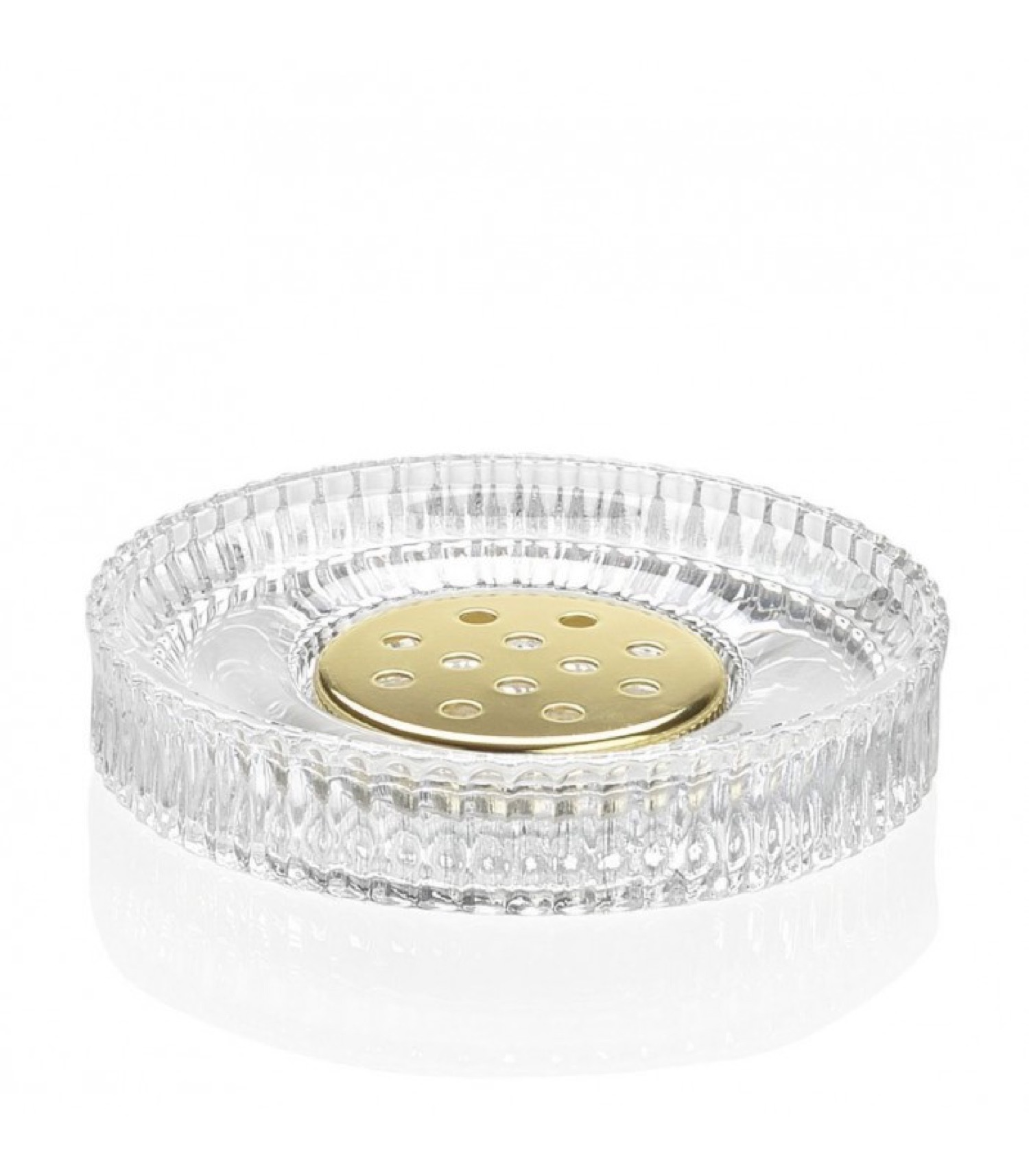 Porte savon rond en verre et métal doré Porte savon rond en verre et métal doré