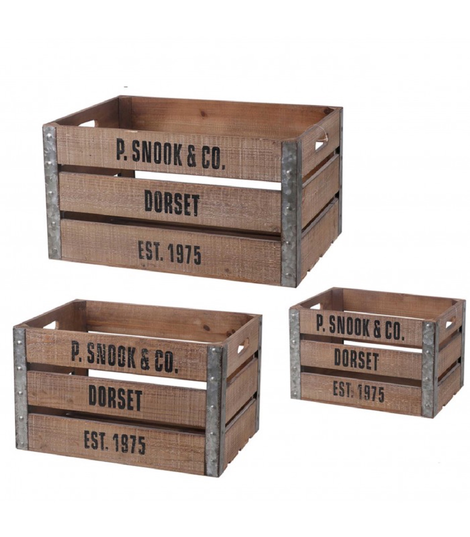 Set de 3 caisses en bois et métal (photo) Set de 3 caisses en bois et métal
