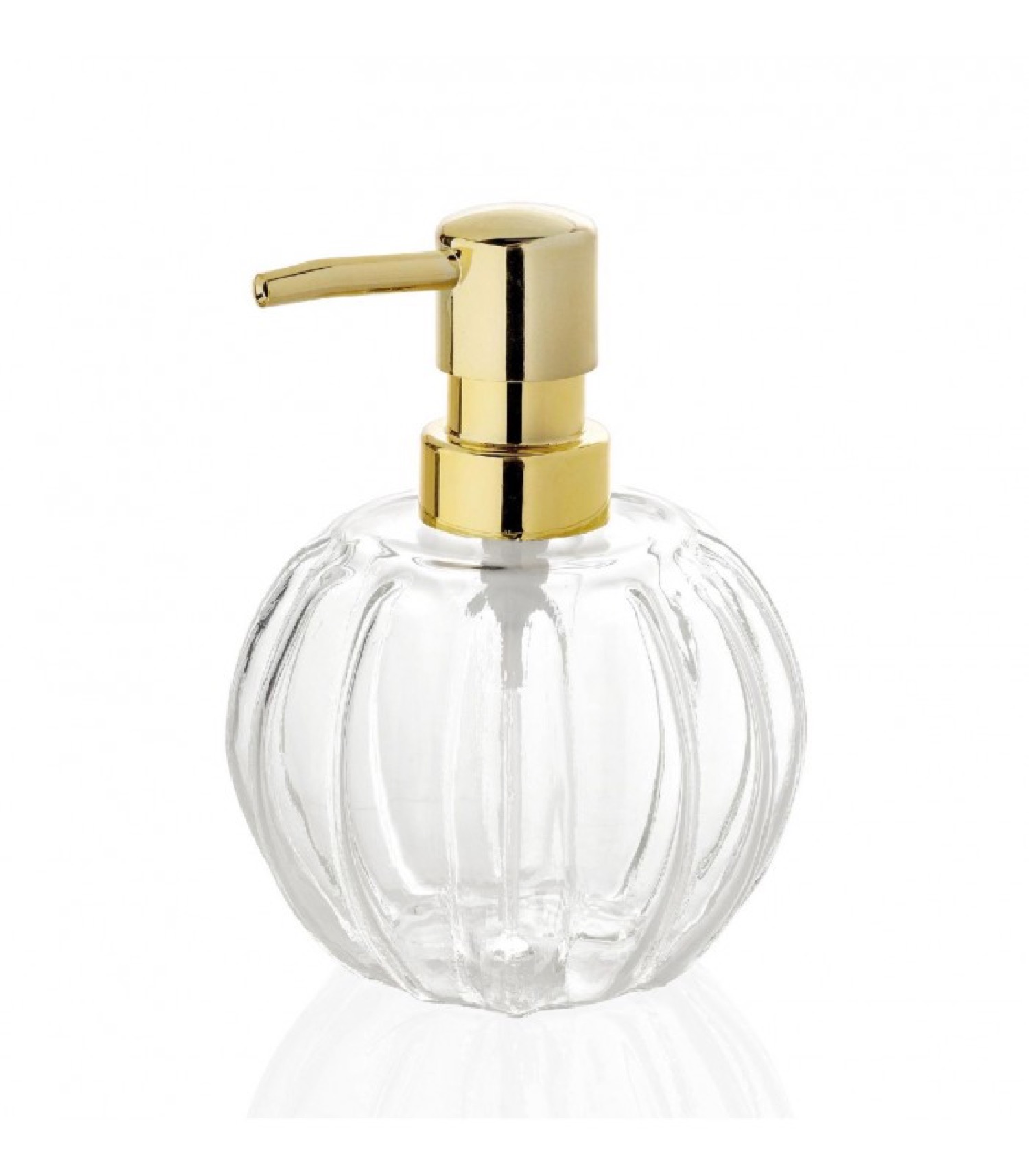 Distributeur de savon en verre et métal doré Distributeur de savon en verre et métal doré