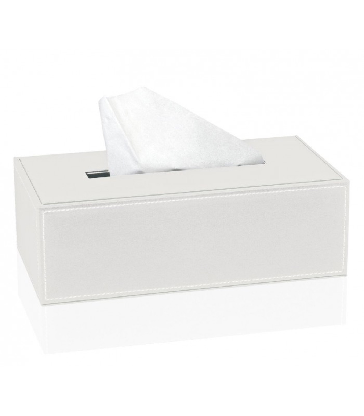 Boîte à mouchoirs similicuir blanc 26x14cm (photo) Boîte à mouchoirs similicuir blanc 26x14cm