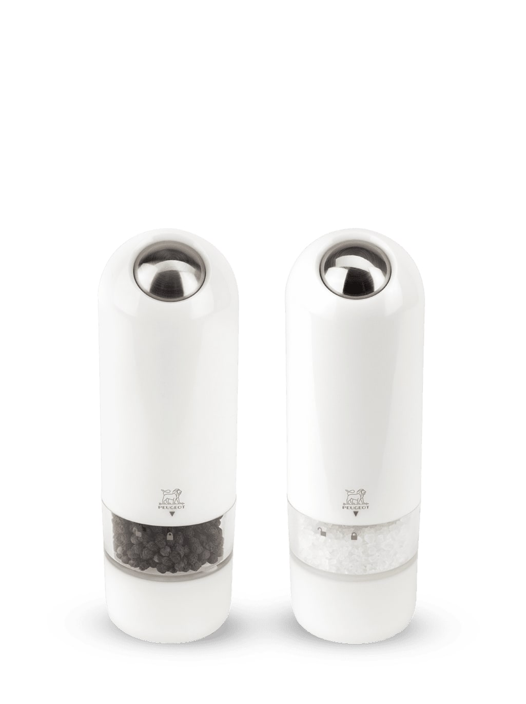 Duo de moulins poivre et sel électriques ABS blanc H17cm Duo de moulins poivre et sel électriques ABS blanc H17cm