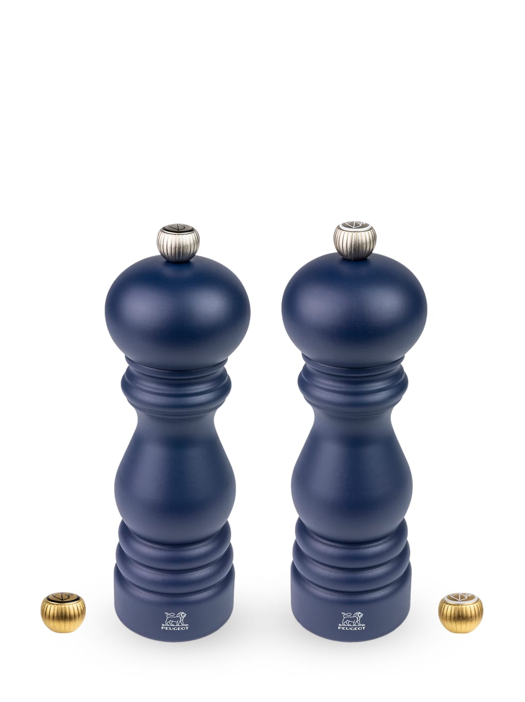 Duo moulins poivre et sel en bois bleu navy H18cm (photo) Duo moulins poivre et sel en bois bleu navy H18cm