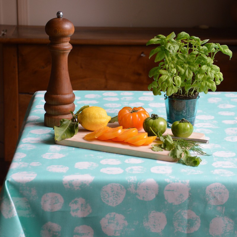 Nappe enduite ronde 160 x 160 cm turquoise
