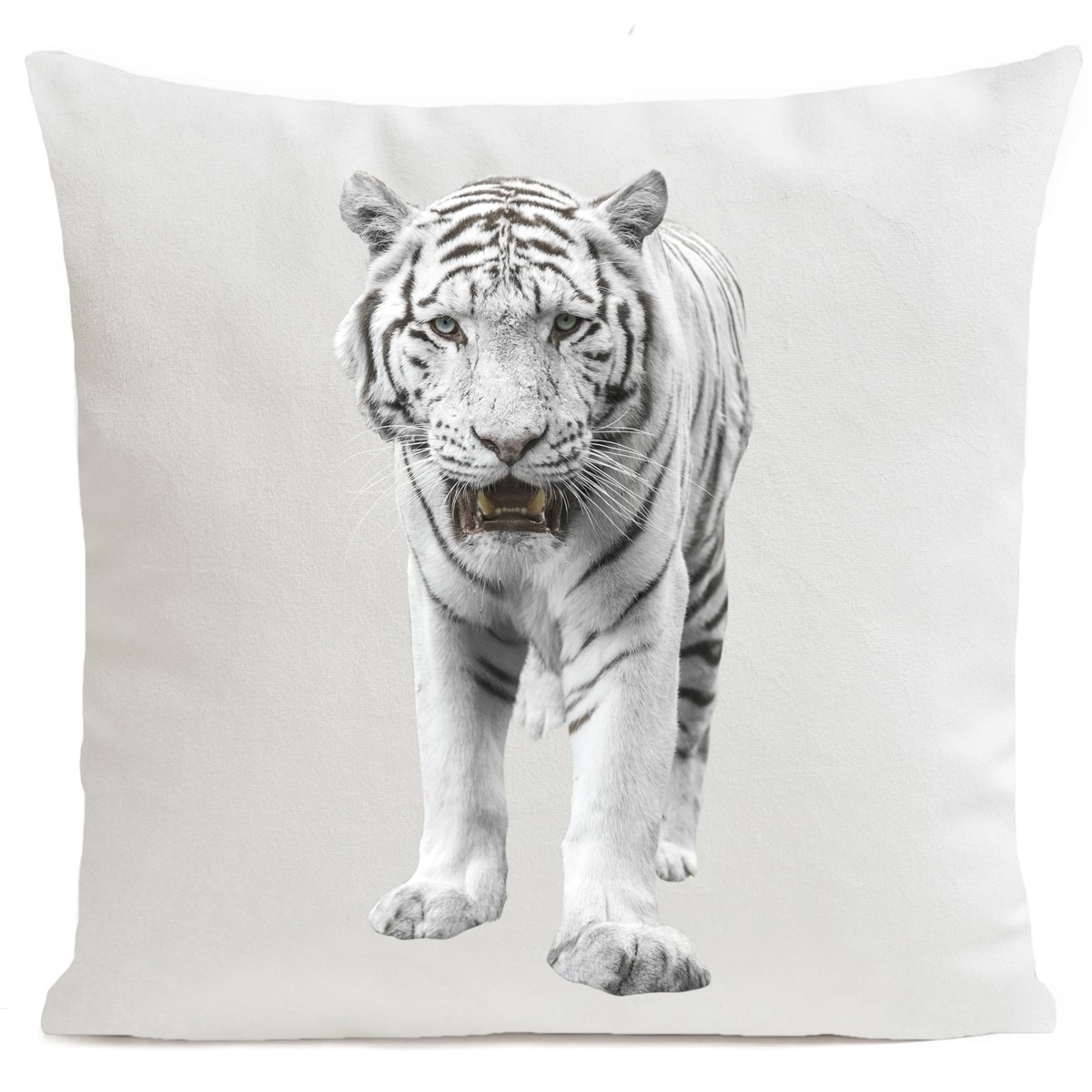 Coussin velours carré imprimé animaux blanc 40x40 (photo) Coussin velours carré imprimé animaux blanc 40x40