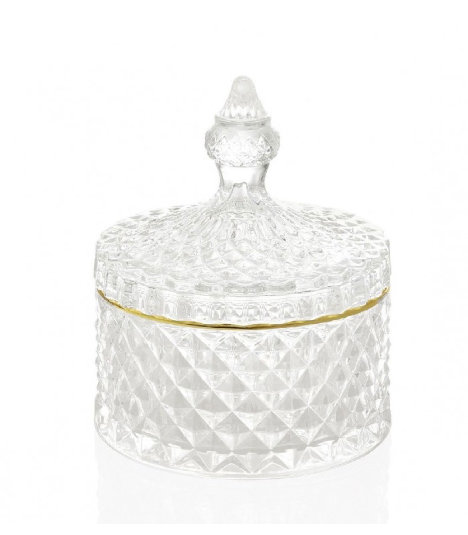 Boîte de rangement salle de bain verre et or D10,5cm (photo) Boîte de rangement salle de bain verre et or D10,5cm