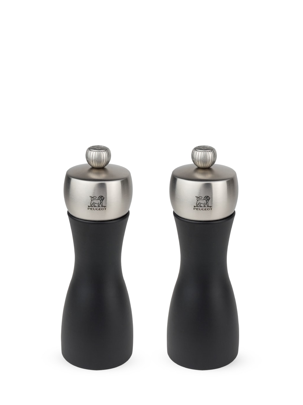 Duo de moulins à poivre et sel en bois noir et inox H15cm Duo de moulins à poivre et sel en bois noir et inox H15cm