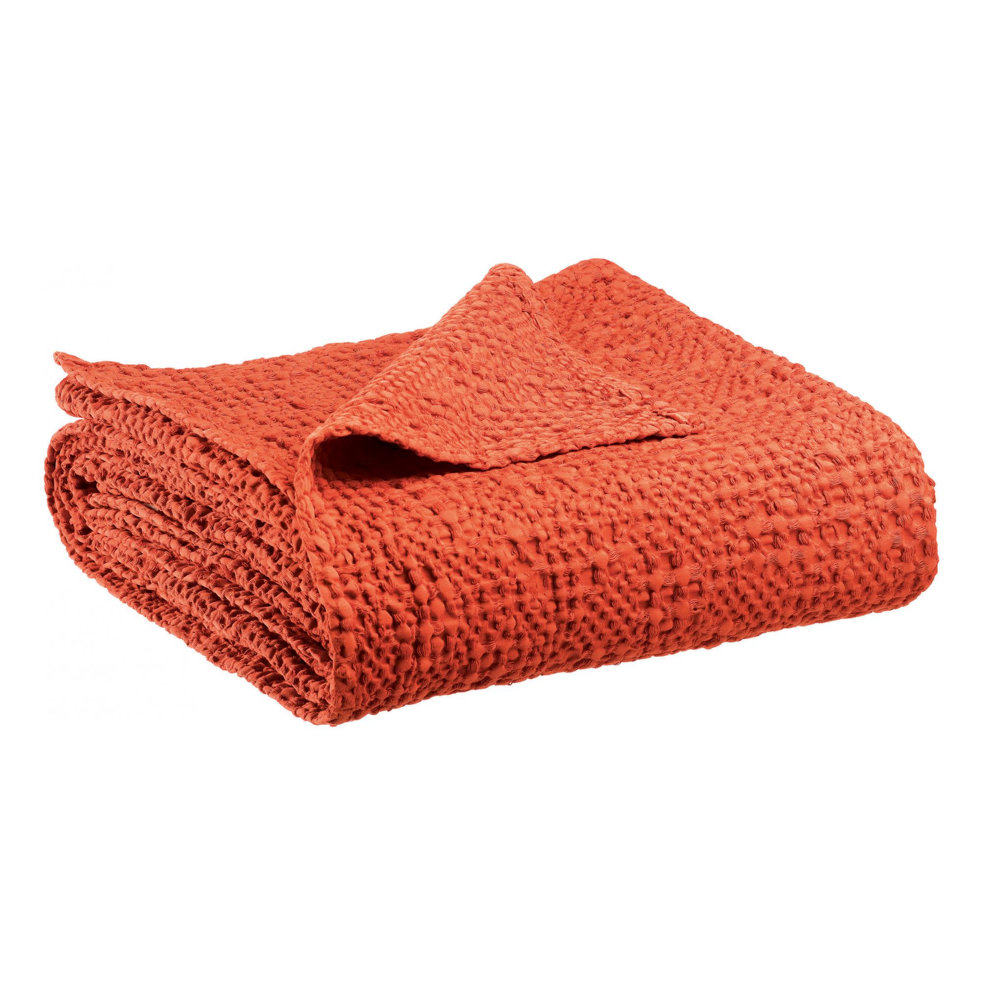 Jeté stonewashed en coton rooibos 180 x 260 (photo) Jeté stonewashed en coton rooibos 180 x 260