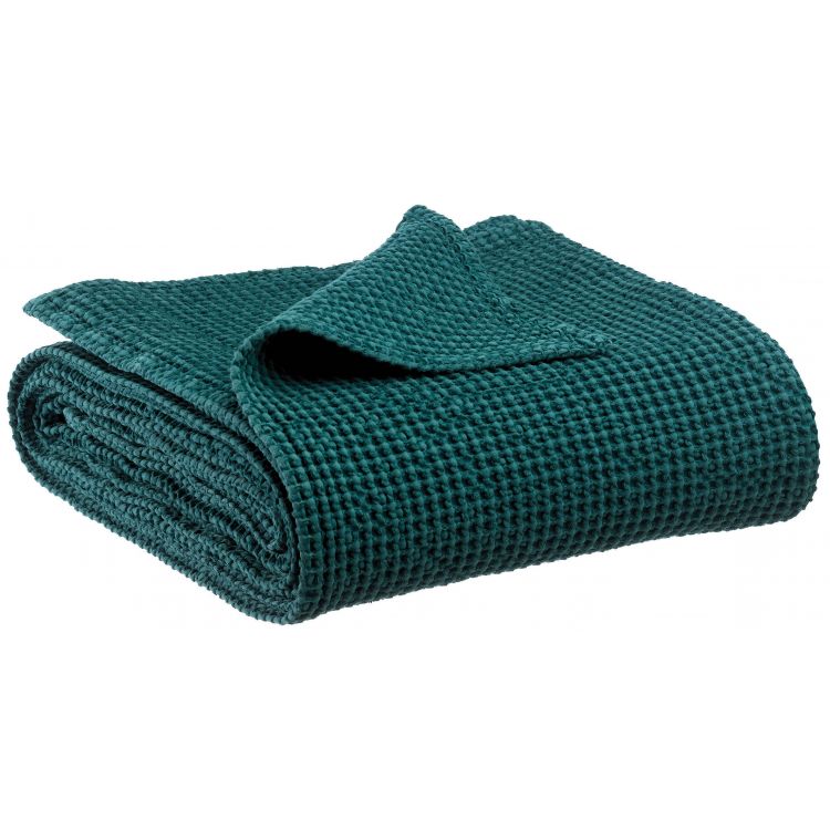 Jeté stonewashed en coton petrole 240 x 260 (photo) Jeté stonewashed en coton petrole 240 x 260