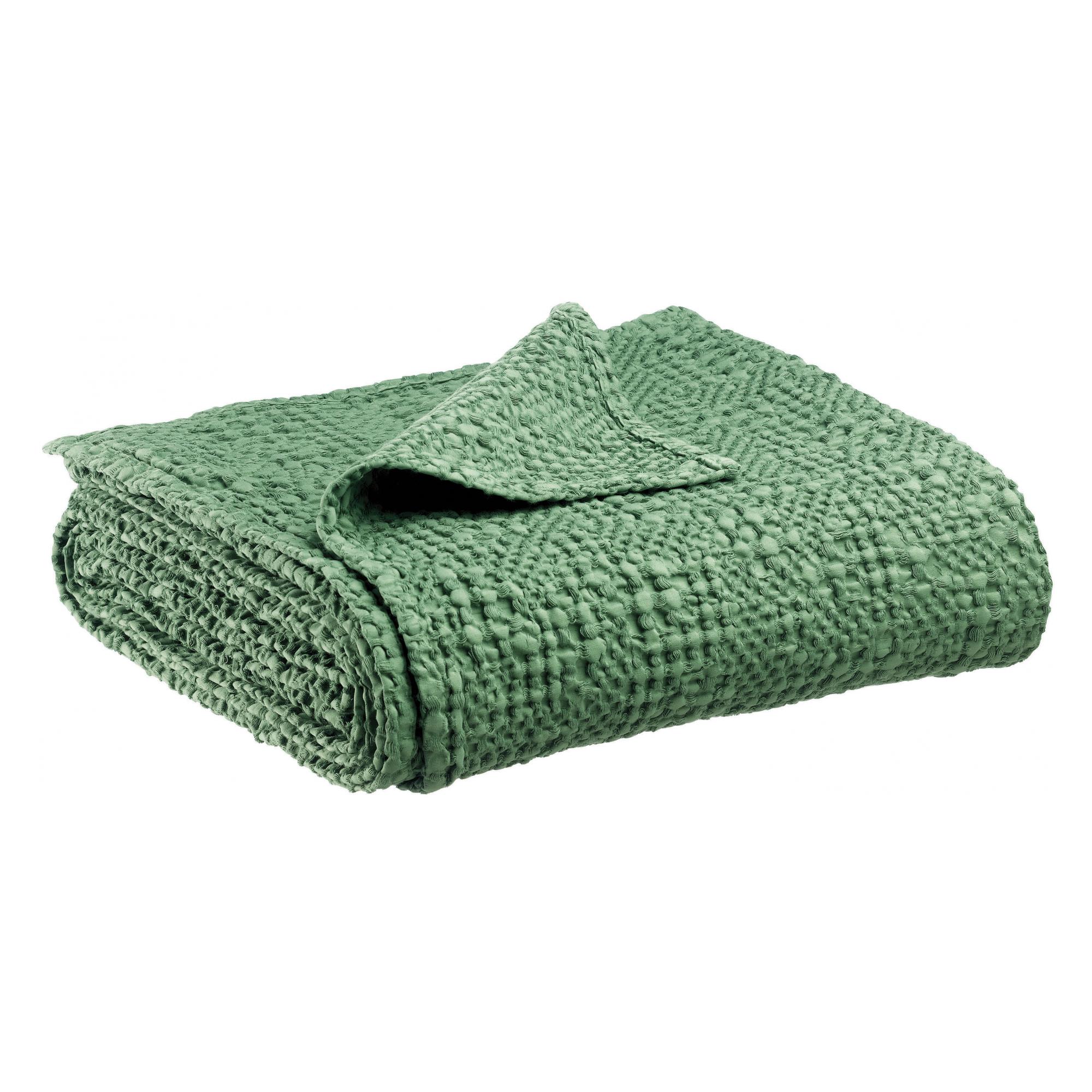 Jeté stonewashed en coton amande 240 x 260 (photo) Jeté stonewashed en coton amande 240 x 260