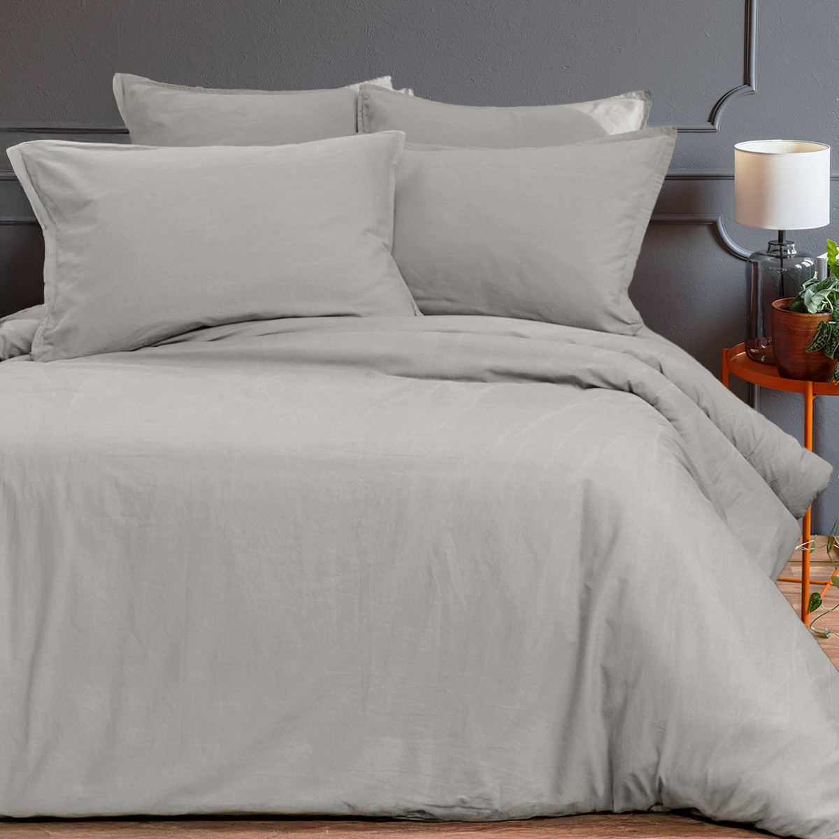Housse de couette en coton lavé bio Gris Perle 140x200 cm