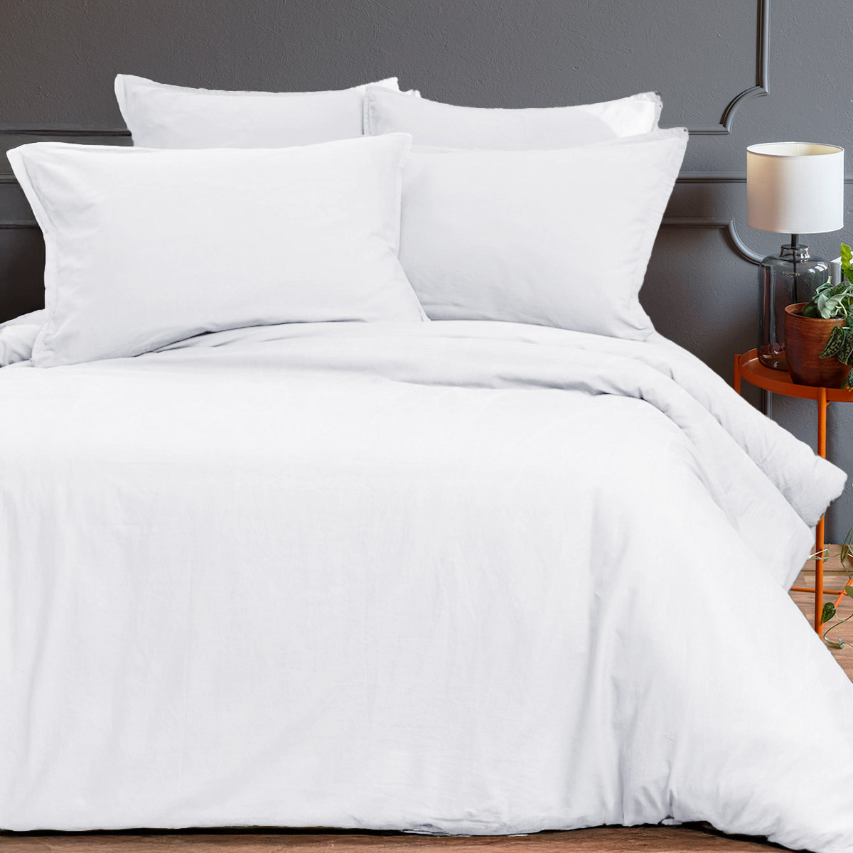 Housse de couette en coton lavé bio Blanc 140x200 cm