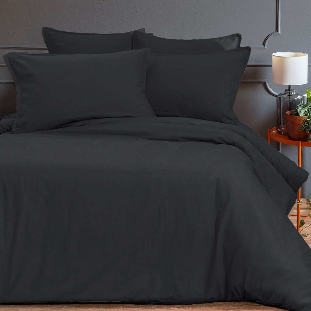 Housse de couette en coton lavé bio Carbone 240x220 cm