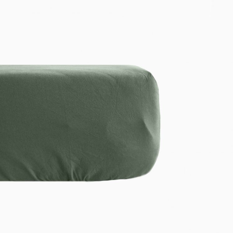 Drap housse en lin coton vert 160x200 (photo) Drap housse en lin coton vert 160x200