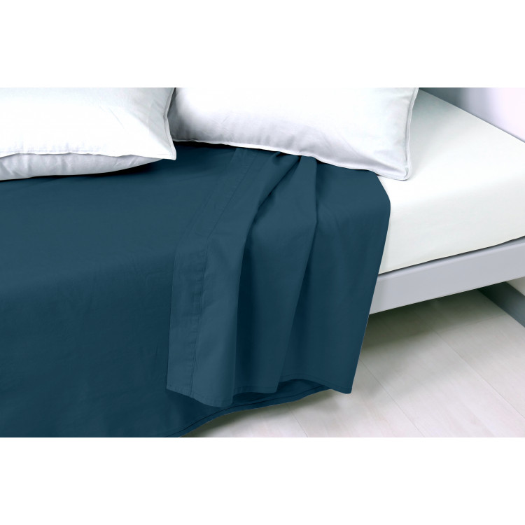 Drap plat en coton bleu 270x300 Drap plat en coton bleu 270x300