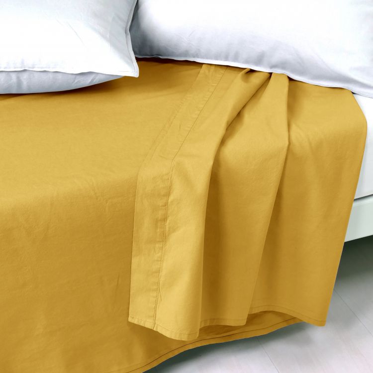 Drap plat en coton jaune 240x300 Drap plat en coton jaune 240x300