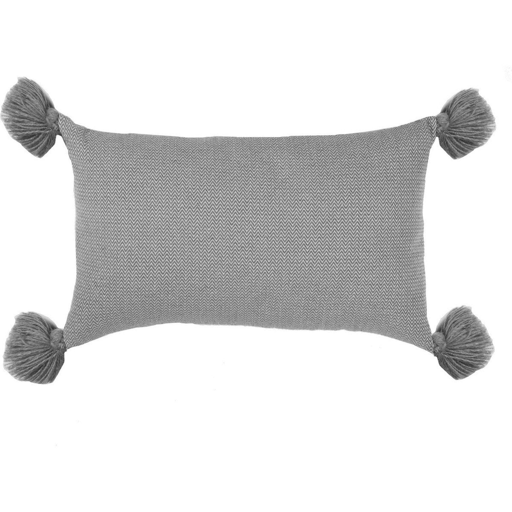 Housse de coussin en coton pompons 50x30 Gris moyen Housse de coussin en coton pompons 50x30 Gris moyen