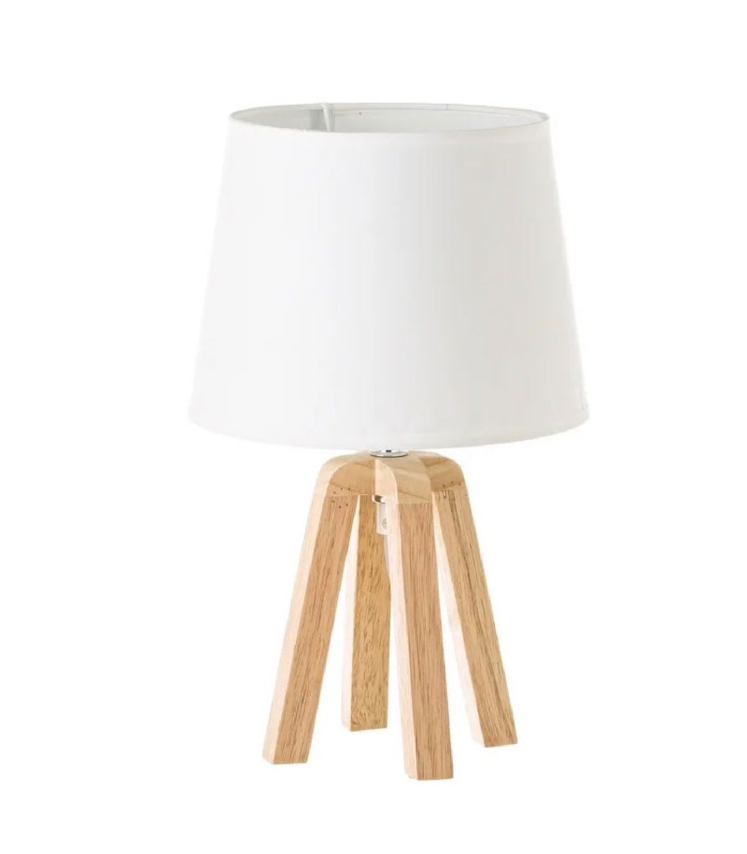 Lampe à poser trépied bois et abat-jour blanc H34,5cm