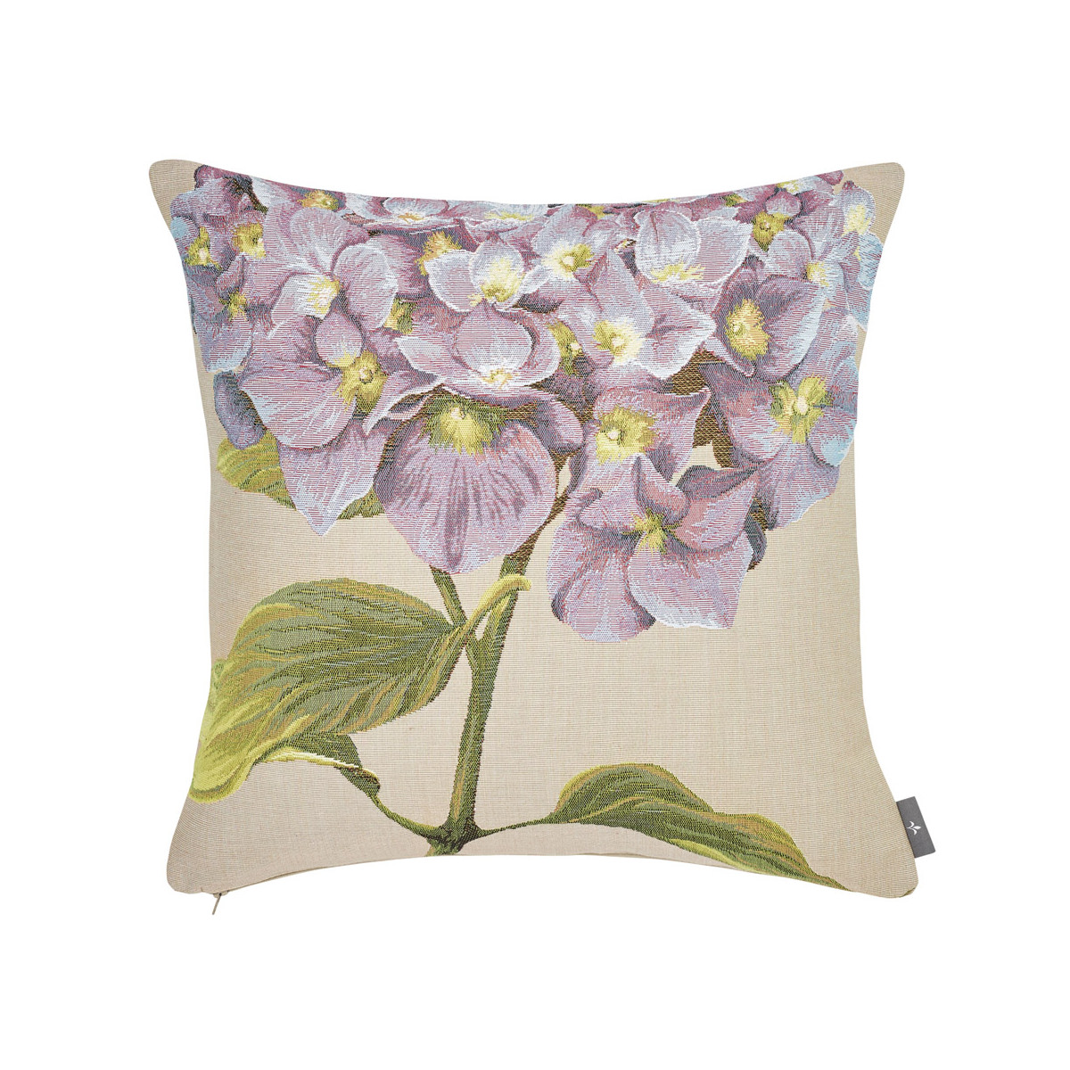 Coussin tapisserie hortensias made in france beige 50x50