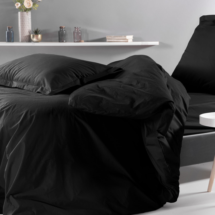 Drap plat uni en percale noir 270x300 Drap plat uni en percale noir 270x300