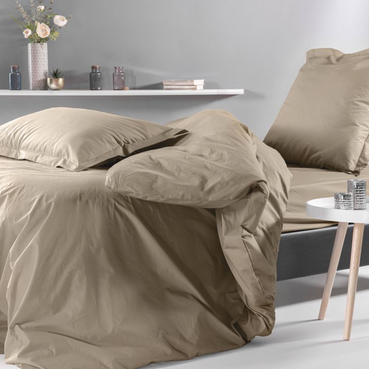 Drap plat uni en percale beige 240x300 Drap plat uni en percale beige 240x300