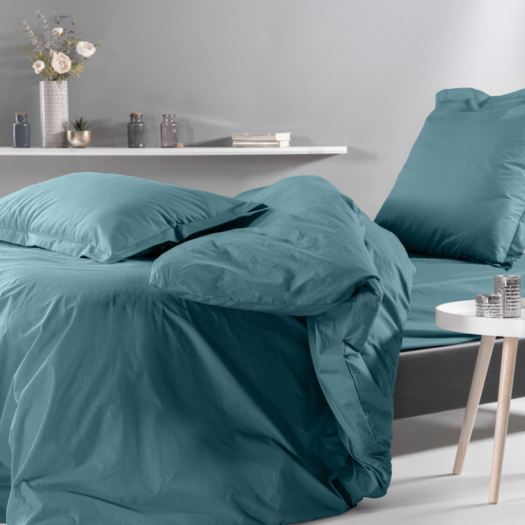 Drap plat uni en percale bleu 240x300 Drap plat uni en percale bleu 240x300