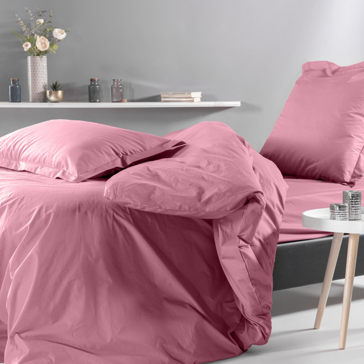 Drap plat uni en percale rose 270x300 Drap plat uni en percale rose 270x300