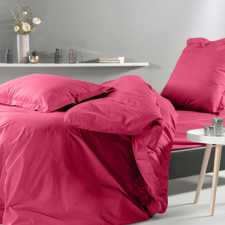 Drap plat uni en percale rose 270x300 Drap plat uni en percale rose 270x300