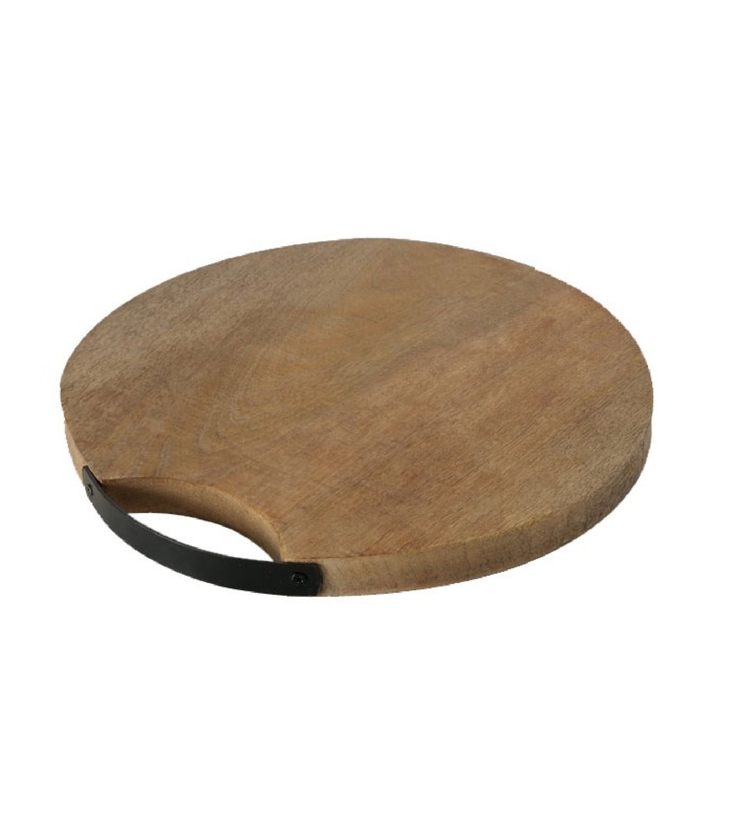 Planche à découper ronde en bois et métal noir D33cm