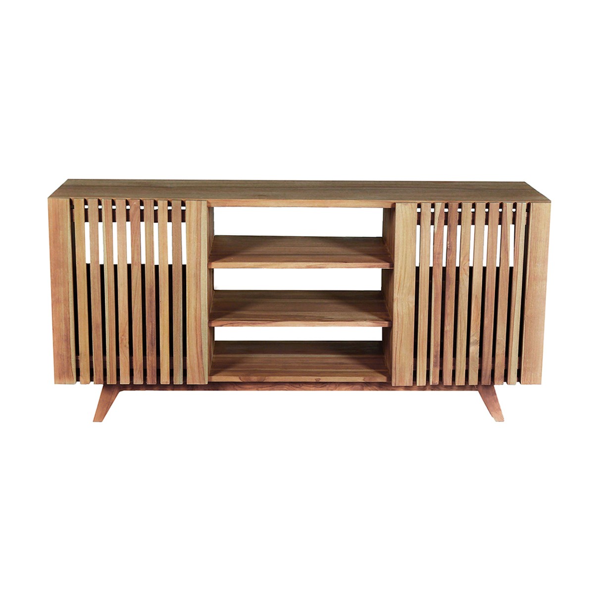 Meuble double vasque 2 placards et 3 niches en teck (photo) Meuble double vasque 2 placards et 3 niches en teck
