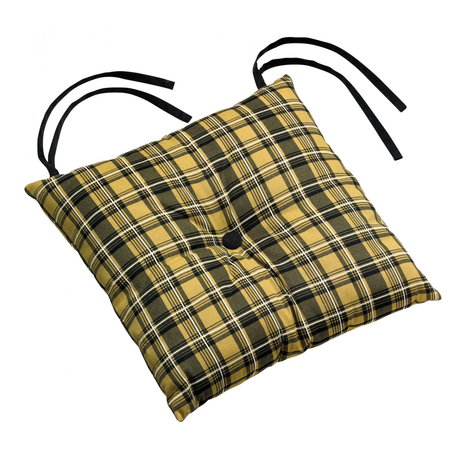 Galette de chaise 1 bouton en coton gold 38 x 38 x 3 Galette de chaise 1 bouton en coton gold 38 x 38 x 3