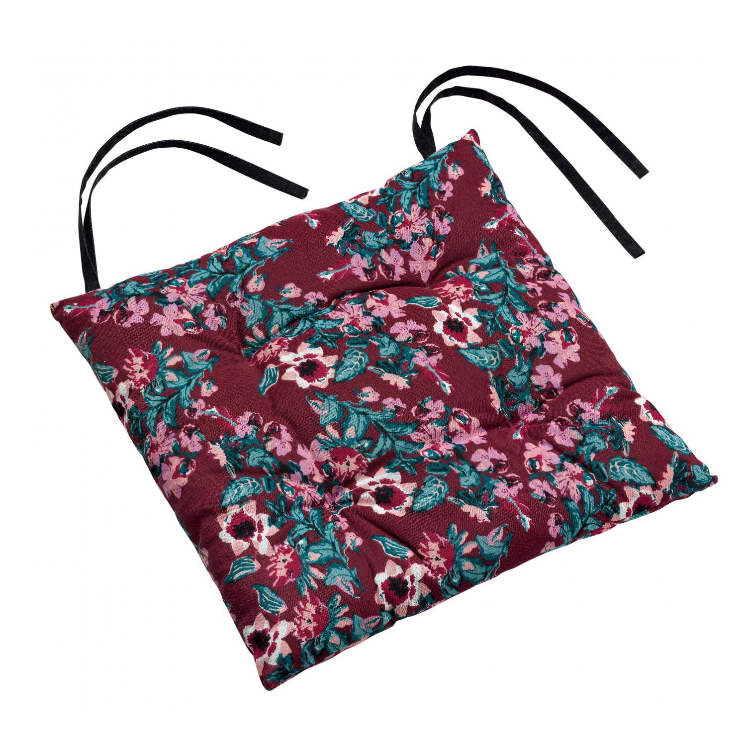 Galette de chaise en coton bordeaux 38 x 38 x 3 Galette de chaise en coton bordeaux 38 x 38 x 3