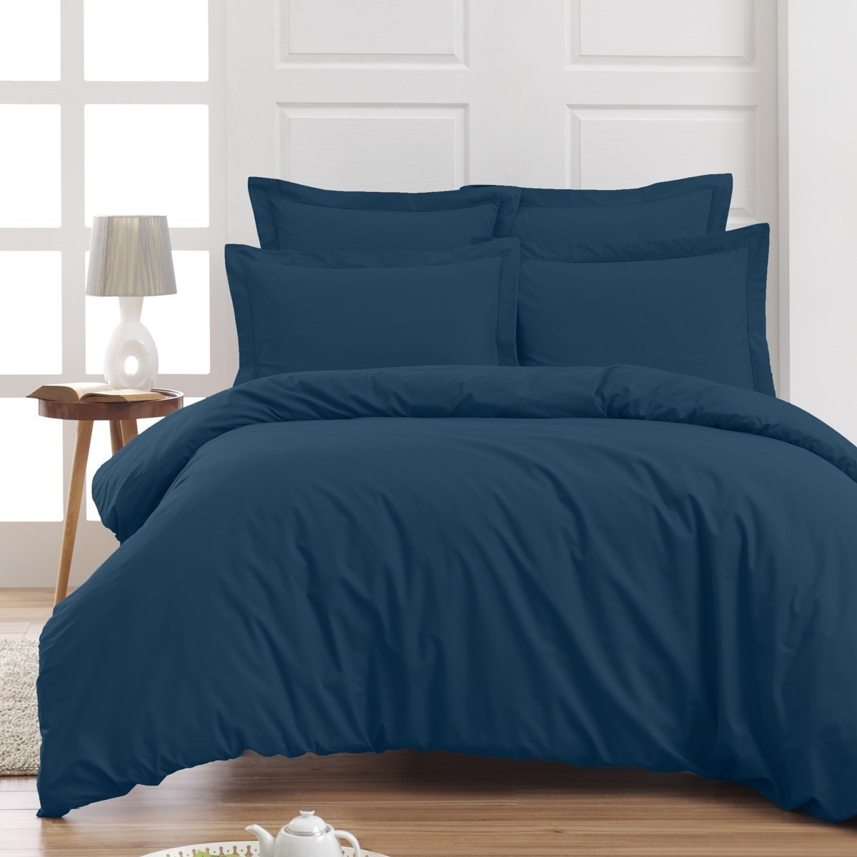 Housse de couette en percale de cot Indigo 240x220 cm (photo) Housse de couette en percale de cot Indigo 240x220 cm