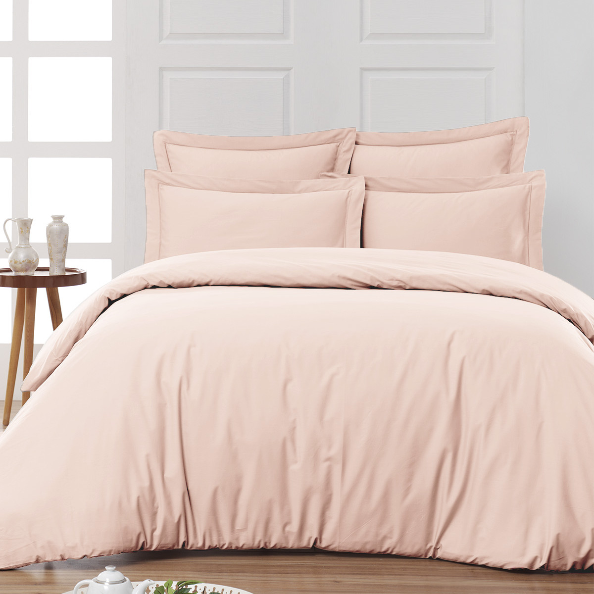 Housse de couette en percale de cot Rose Poudre 140x200 cm